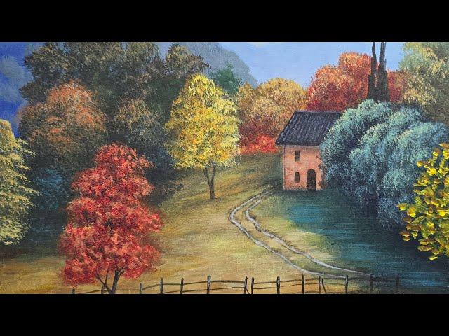 How to Paint an Autumn Cottage Landscape Acrylic Painting LIVE Tutorial