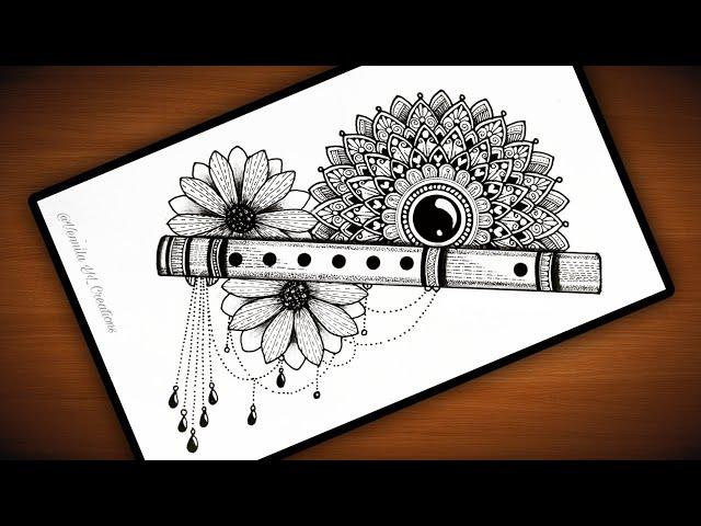 Flute Mandala art | Flute Mandala art for beginners step by step @VennilaYLCreations |Flute