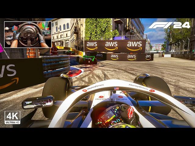 Oliver Bearman's Haas VF-24 - F1 24 Azerbaijan GP BAKU 100 % Race | Steering Wheel Gameplay