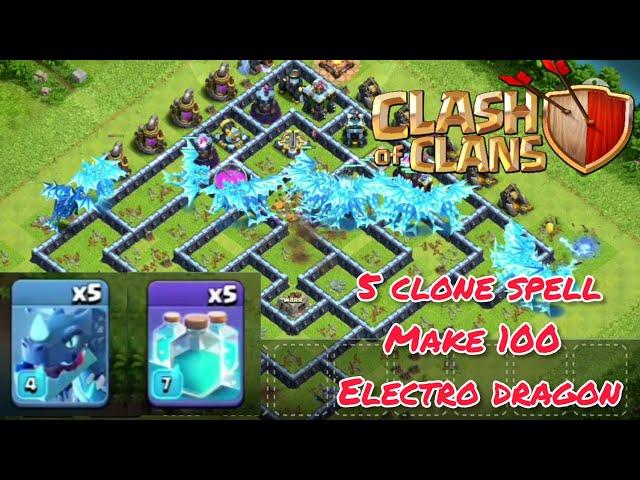 5 CLONE SPELL MAKE 100 CLONE ELECTRO DRAGON! BEST TH13 ATTACK STRATEGY  #CLASHOFCLAN