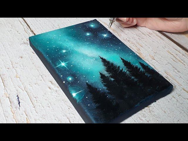 galaxy painting on black canvas / easy acrylic painting ideas for beginners ️