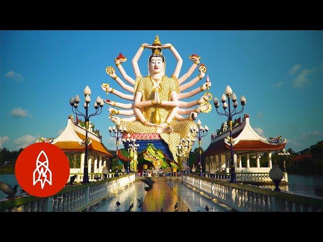 Tour This Tranquil Buddhist Island Temple of Giant Statues