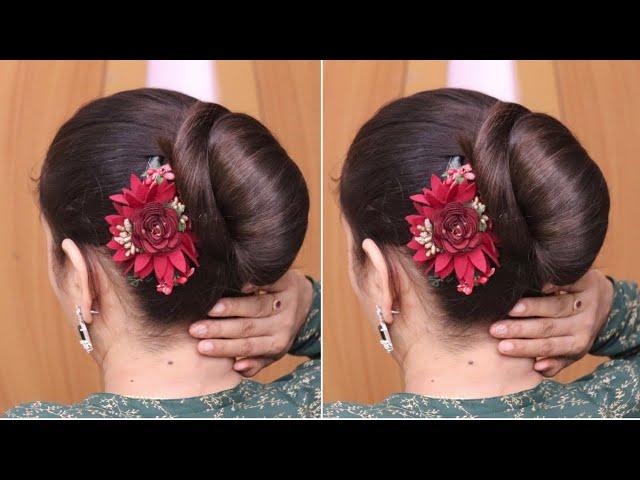 Nice! Beautiful Low Bun Hairstyle Without Clutcher | Very Easy Juda Bun Hairstyle For Summer 2024