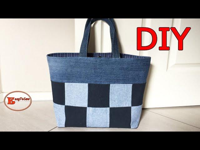 DIY PATCHWORK TOTE BAG SEWING TUTORIAL | DENIM TOTE BAG MAKING