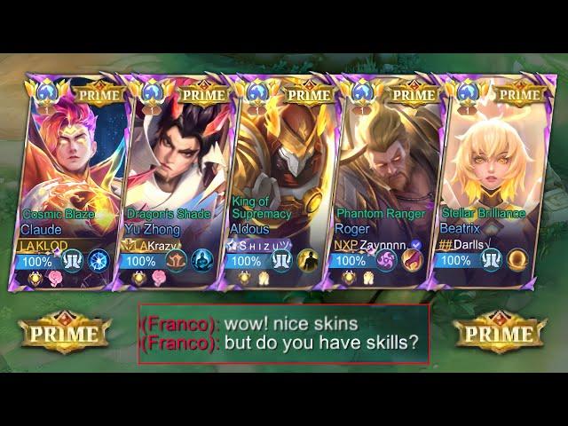 5 MAN TOP GLOBAL PRIME SKIN IN RANK! THE MOST EXPENSIVE SKIN IN MLBB!