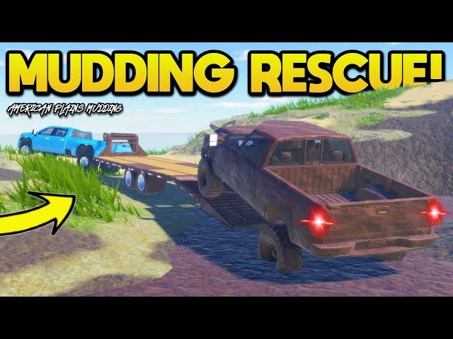 RESCUING a Silverado with my TRAILER in Roblox American Plains Mudding!