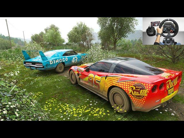 Lightning McQueen Helps King After Crash (Cars Movie) Forza Horizon 4 | Steering wheel + Shifter