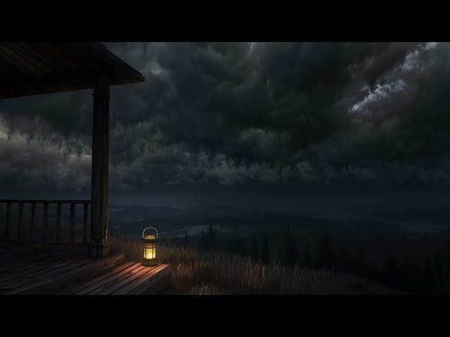 Thundery Night on Cabin Porch Ambience | Calm Before the Storm, Deep Rolling Thunder Sounds, 3 HOURS