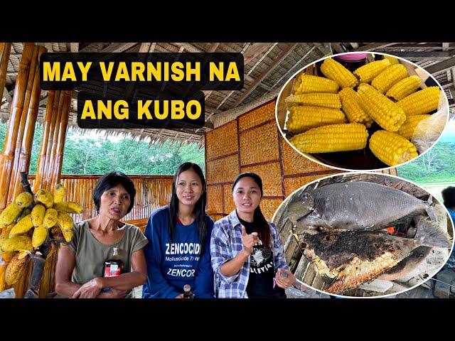 Nagsimula na kaming maglagay ng varnish sa kubo | Inihaw na isda for lunch | Buhay Probinsya