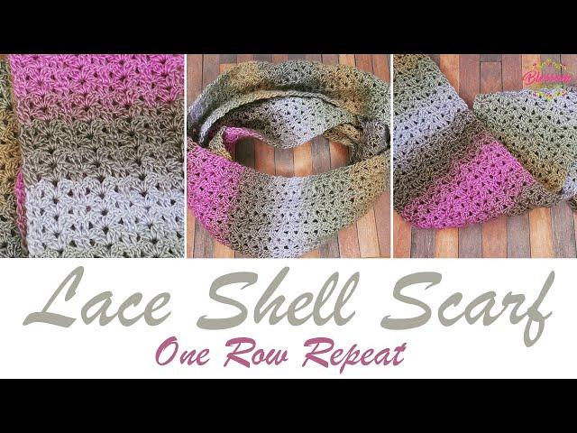 Crochet - Lace Shell Scarf - ONE ROW REPEAT! One ball/skein project!