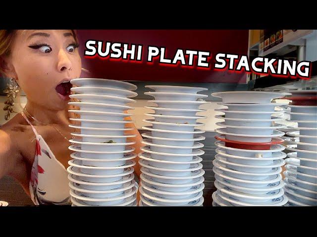 SUSHI PLATE STACKING!! HOW MANY PLATES WILL I EAT? at Kura Sushi in Garden Grove, CA #RainaisCrazy