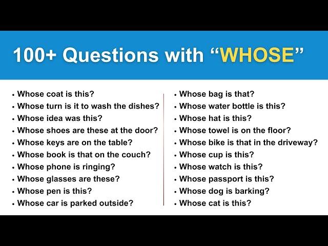 100+ Questions with WHOSE | English Sentences for Daily Use | English Speaking Practice