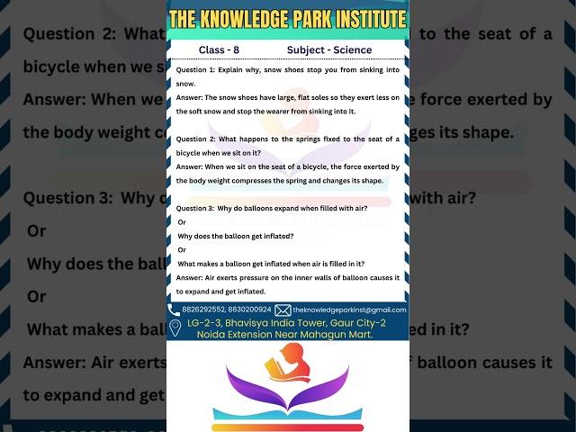 Practice test series | force and pressure | science | the knowledge park institute #shorts