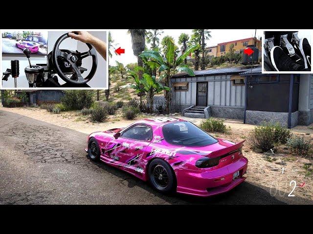 Forza Horizon 5 - Drifting Mazda RX-7 (w/900° Steering Wheel Setup)