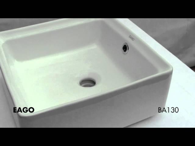 EAGO BA130 15'' White Modern Square Porcelain Bathroom Sink with Overflow