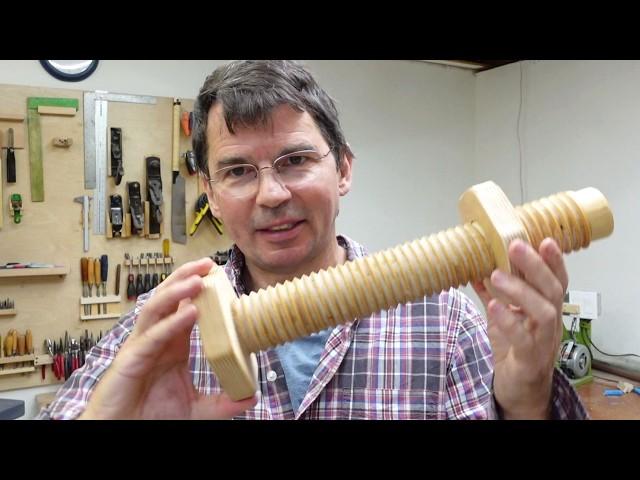 Big wooden screw and nut on the metal lathe