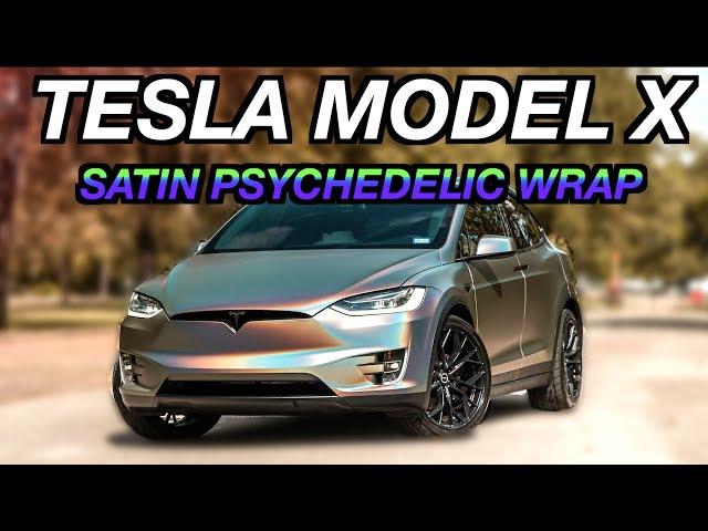 Kristina Braly's Tesla Model X Vinyl Wrapped Satin Psychedelic