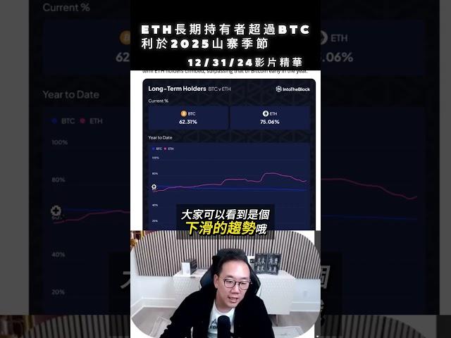 12/31/24影片精華 : 以太幣長期持有者比例超過比特幣! #ETH