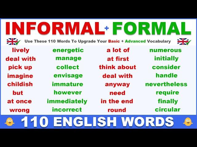 INFORMAL + FORMAL English Words! - Use These 110 Words To Upgrade Your Basic + Advanced Vocabulary