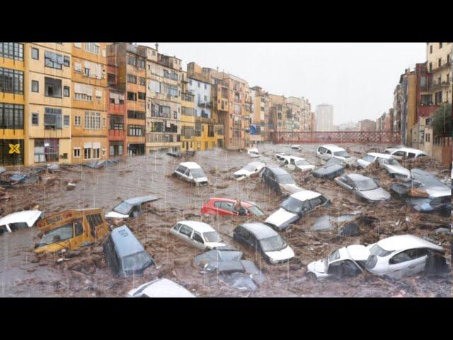 5 minutes ago, chaos in Girona ! Massive floods submerge cars and houses in Girona