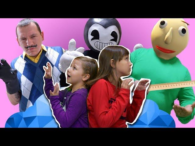 Baldi's collects team of villains! Bendy and Hello neighbor together! Funny video in real life