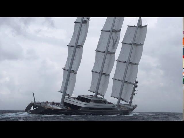 Maltese Falcon superyacht sailing in Sardinia on 30knts wind. No editing, handheld.