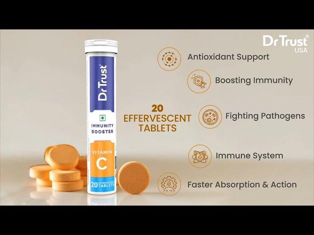 Dr Trust USA 1000 mg Vitamin C Amla Zinc Tablets Effervescent Sugar free 20 tablets