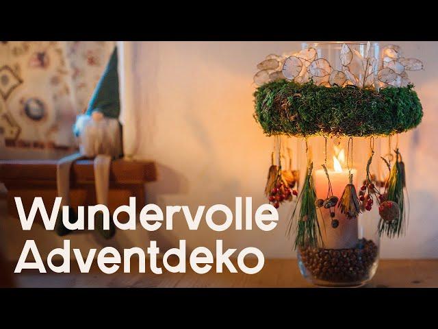 DIY:  Adventliches Windlicht mit Mooskranz und Naturmaterialien für gemütliche Winterabende! 