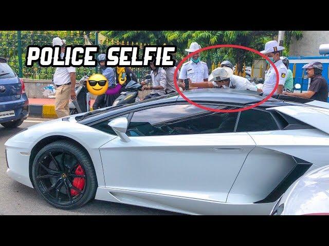 Sandalwood actor Darshan's Lamborghini Aventador *Police clicks a selfie*