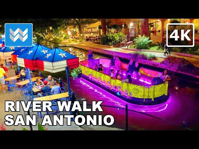 [4K] San Antonio River Walk at Night - Virtual Walking Tour & Travel Guide 