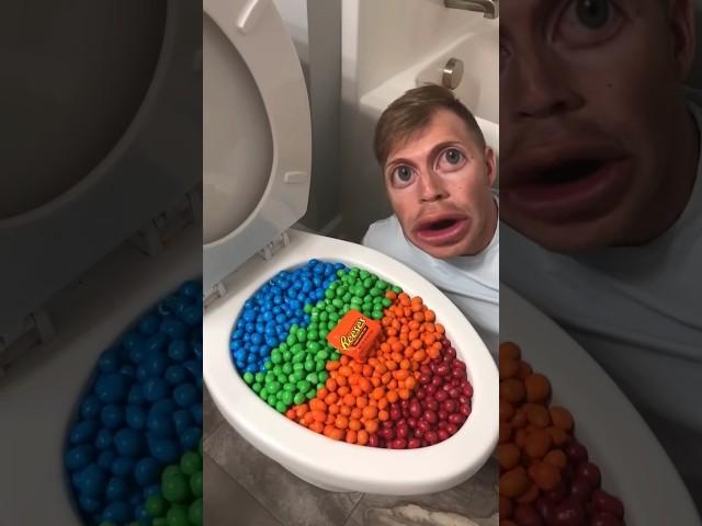 Experiment: Eating Colorful M&M's Reese's out of the Toilet #shortsOriginal