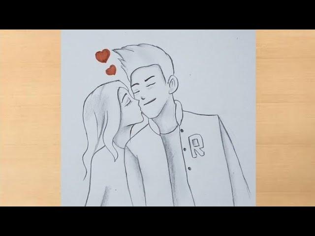 Romantic couple drawing step by step / easy couple drawing