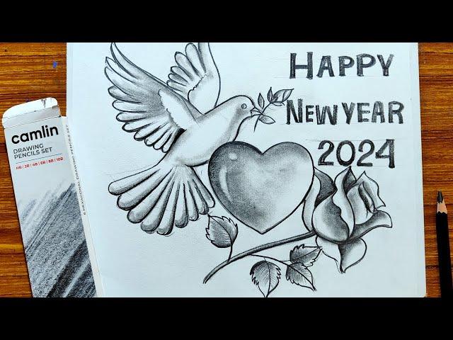 DIY happy new year greeting card 2024,new year 3d pop up card ,how to draw new year greeting card,