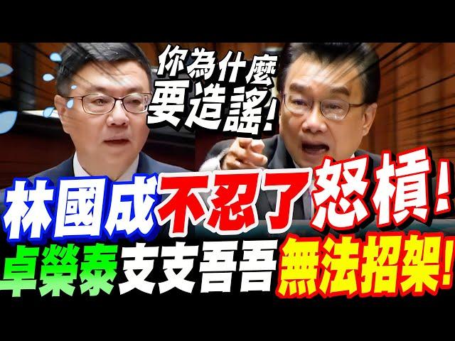 【字幕】國民岳父林國成也不忍了！怒槓行政院長！你為什麼要造謠！當場噴到卓榮泰整場支支吾吾！無法招架！立院總質詢：總預算覆議案 #民眾黨