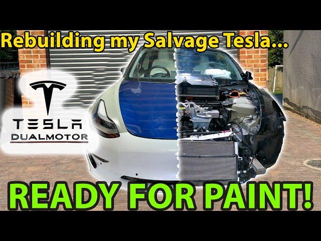 REBUILDING A WRECKED TESLA MODEL 3 PERFORMANCE | READY FOR PAINT! | Copart Salvage Restore DIY