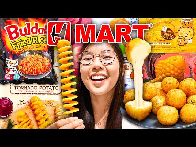 Trying NEW Frozen ASIAN Food at H-MART 2024 (Tornado Potato, Buldak Fried Rice)