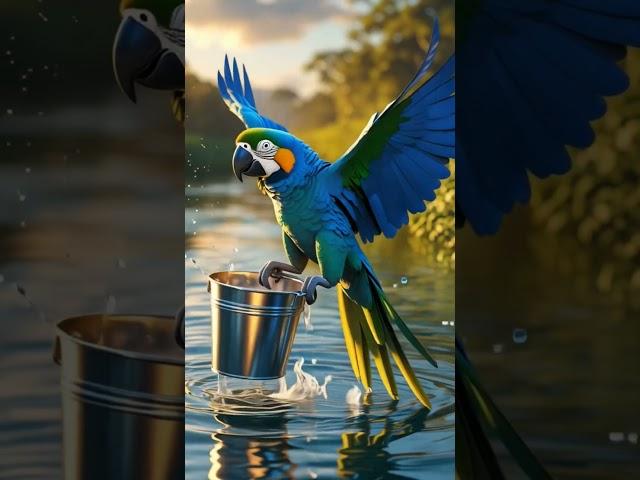 The parrot saves all the struggling fish by creating a pond#ai #keşfet #shorts#animation#instagram
