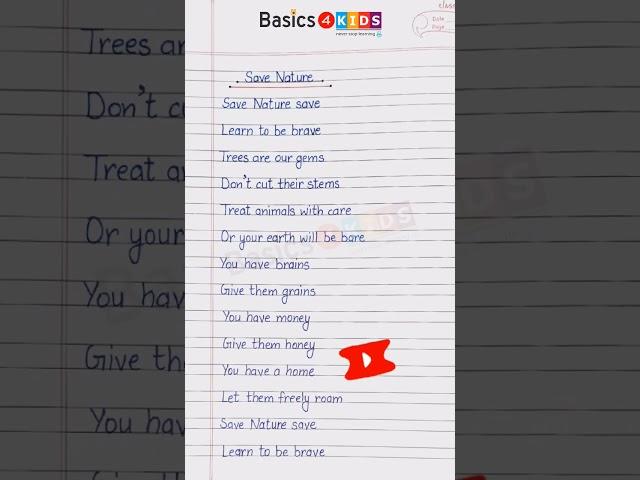 Save Nature Poem In English | Keep the Planet Green | Save the Planet | Short Poem on Save Nature