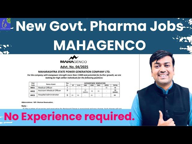 New Govt. Pharma Jobs MAHAGENCO as Hospital Administrator 2025 | Pharmacy Vacancy 2025 | Jobs Update