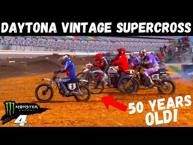 ANTIQUE MOTO!! Vintage Dirtbike Racing at Daytona International Speedway (Harley 2 Stroke?!)