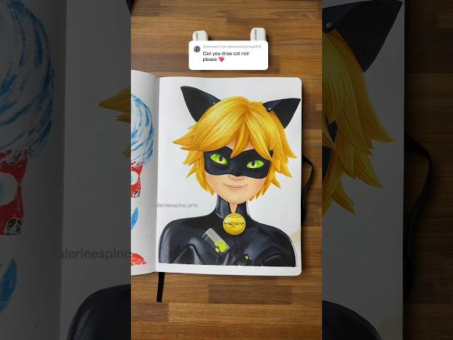 ASMR Drawing Cat Noir from Miraculous Ladybug #sketchbook