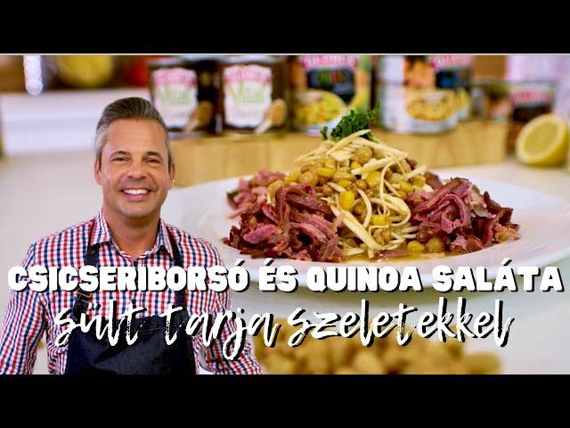 Csicseriborsó és quinoa saláta sült tarja szeletekkel