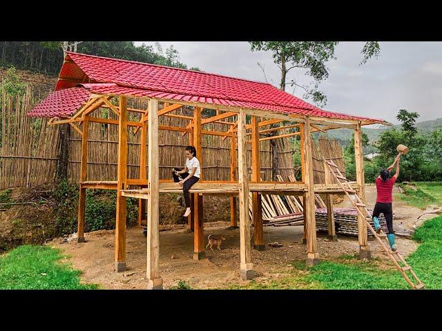 500 Hour Alone Building a Wooden House (CABIN) - Process of roof it and close floorboards