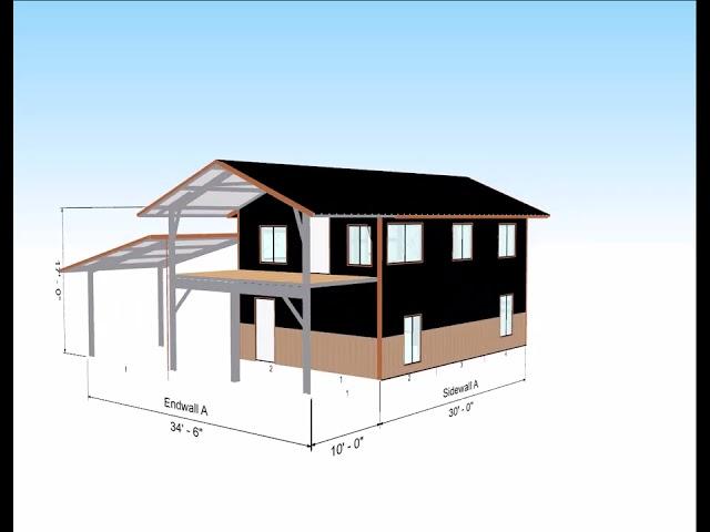 ARIZONA 20 X 30 GABLE 2 STORY FRONT PORCH LEANTO BARNDOMINIUM