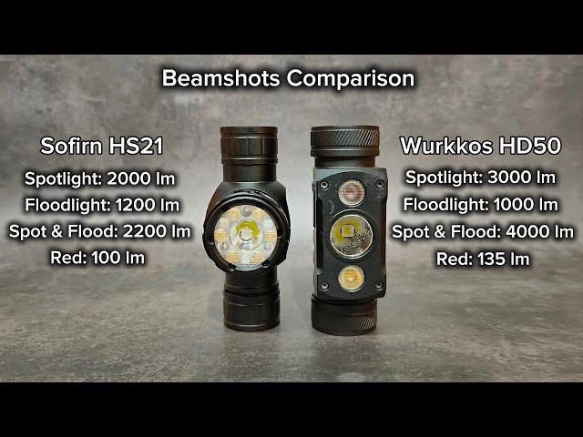 Beamshots Comparison - Sofirn HS21 vs Wurkkos HD50 Range: 25-50 meters