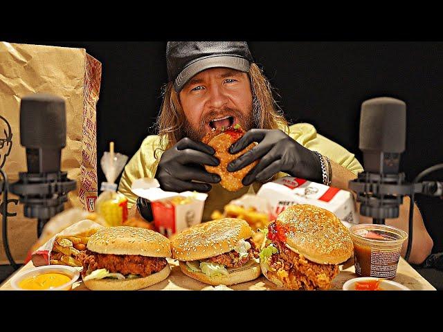 [ASMR] Eating the BIG KFC Burger Feast (Trilogy, Zinger & Fillet Burger) for SLEEP