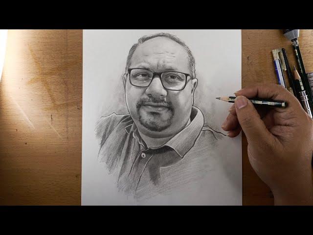 Learn to draw old man portrait in graphite pencil