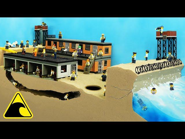 Maximum Security Prison Hit by Tsunami - LEGO Dam Breach Experiment - Wave Machine VS Jail