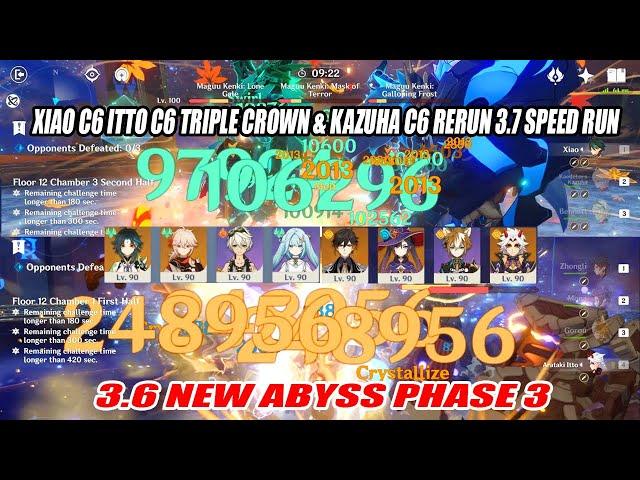 3.6 New Abyss Phase 3 - Xiao C6 Itto C6 Triple Crown & Kazuha C6 Rerun 3.7 Speed Run