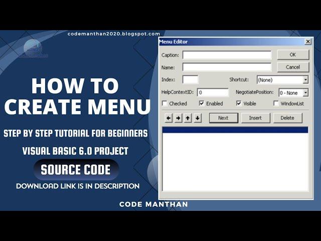 How to Create Menus in VB 6.0 | Menu Editor in Visual Basic 6.0 | Popup Menu | Visual Basic Project